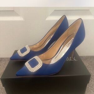 Badgley Mischka Rhinestone Buckle Heels, Women Size 10, Beautiful Blue